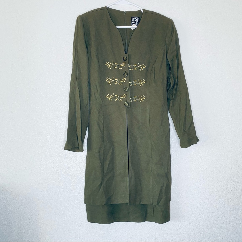 🍓 DJ & Co. Vintage Embroidered Green Tie Back Attached Jacket Sheath Dress 10